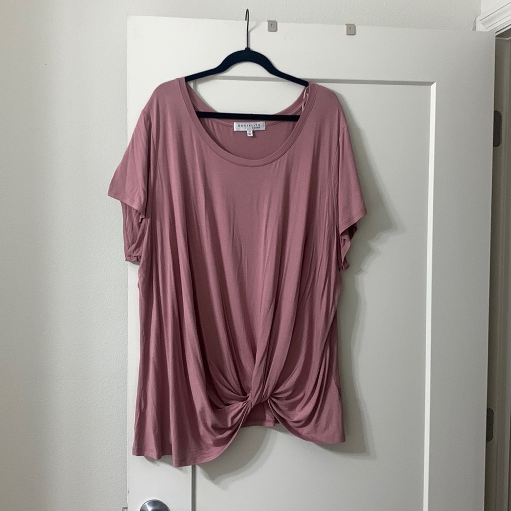 Socialite Curve Front Twist Scoop Neck Top - Picture 2 of 4